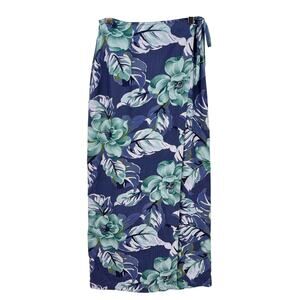 Tommy Bahama Size 6 100% Silk Floral Wrap Skirt Blue Green Pool Coverup